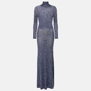Balenciaga Sequined metallic knit turtleneck maxi dress